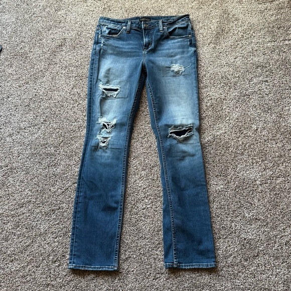 Silver Jeans Denim - Silver Jeans Blue Distressed Beau Patches faded Denim 29 x 28.5 womens